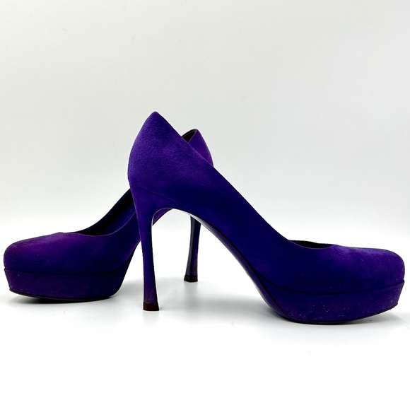 YSL Violet Suede Platform Pumps SZ 37 - Picture 4 of 16